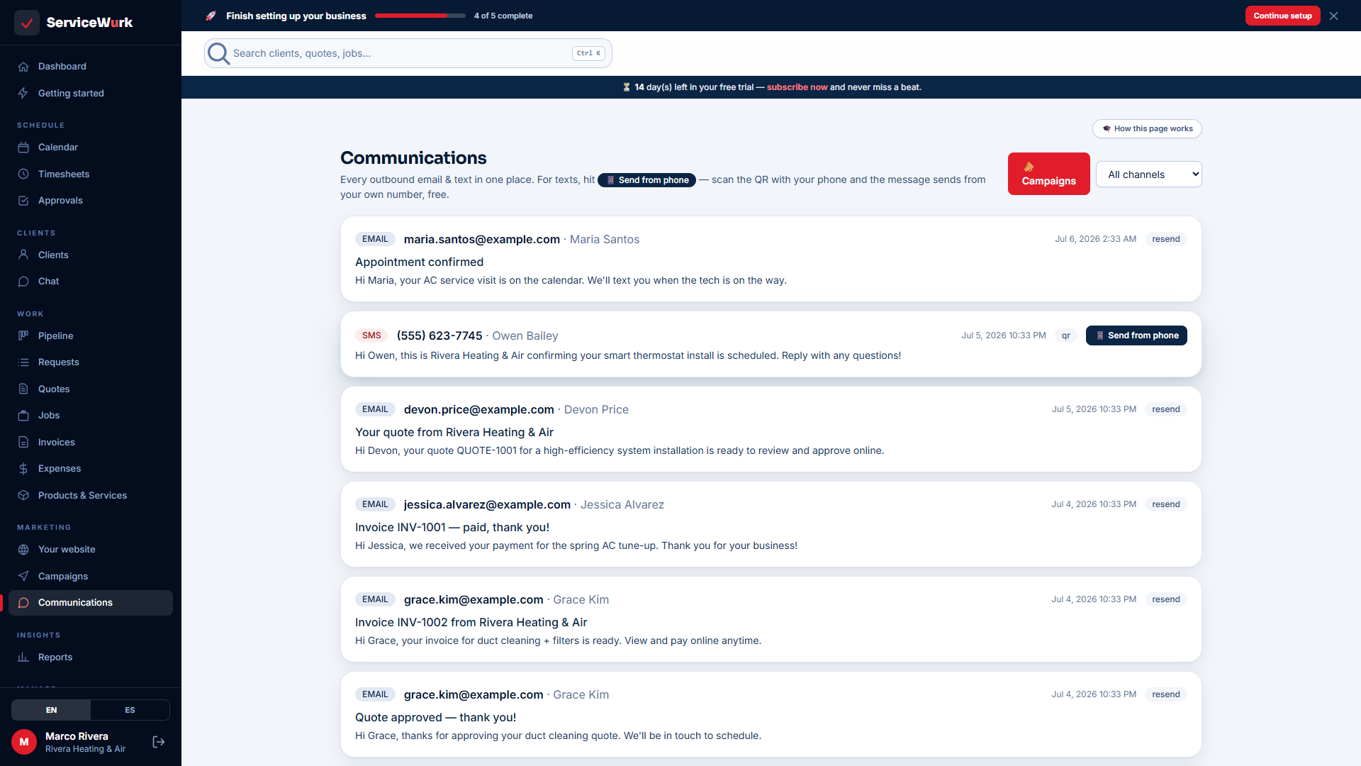Communications log